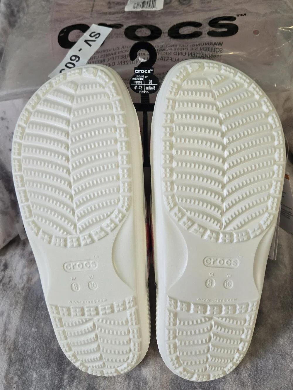 CROCS White Slide Sandals with Pink, Blue & Orange Splash 8 M / 10 W